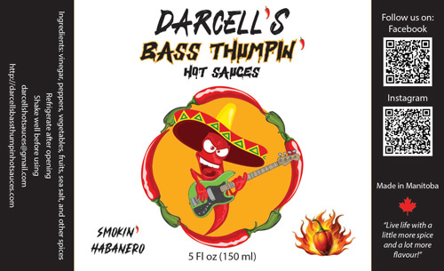 Label for Darcell's Bass Thumpin' Hot Sauces